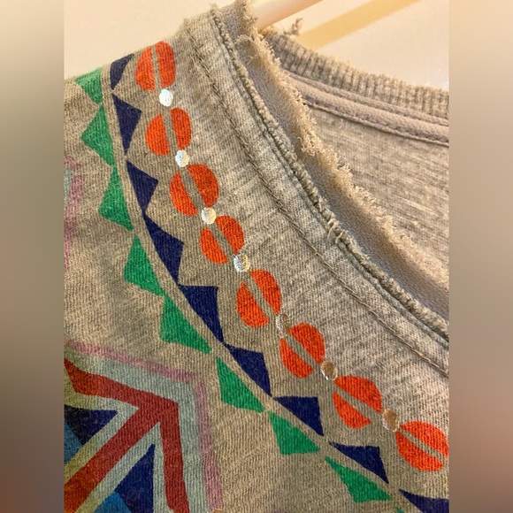 ANTHROPOLOGIE Grey 3/4 sleeve tee with detail at neck.  Fun for holidays. - Picture 3 of 5